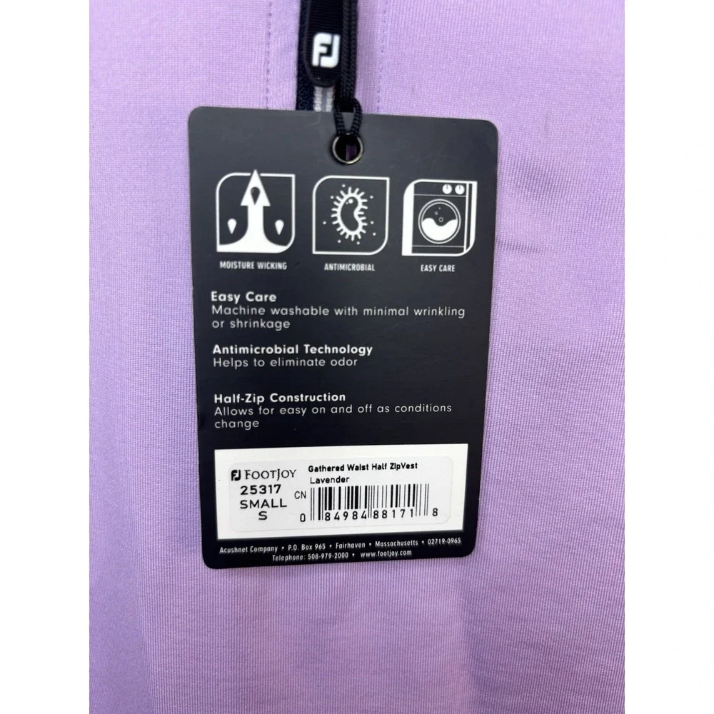 FootJoy FJ Gathered Waist Half Zip Vest Golf Lavender Small Nylon & Spandex NWT‎